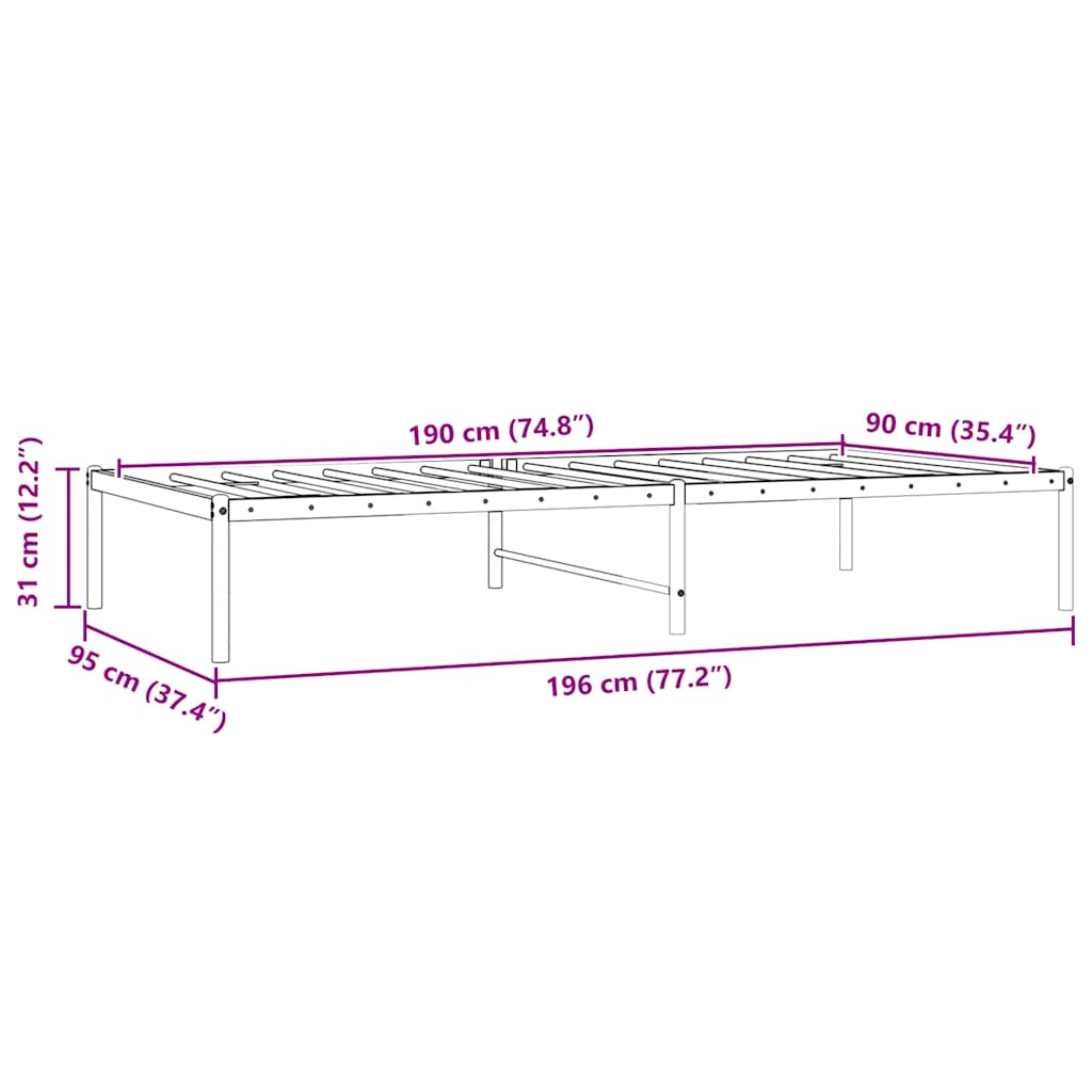 vidaXL Metal Bed Frame without Mattress Black 90x190cm
