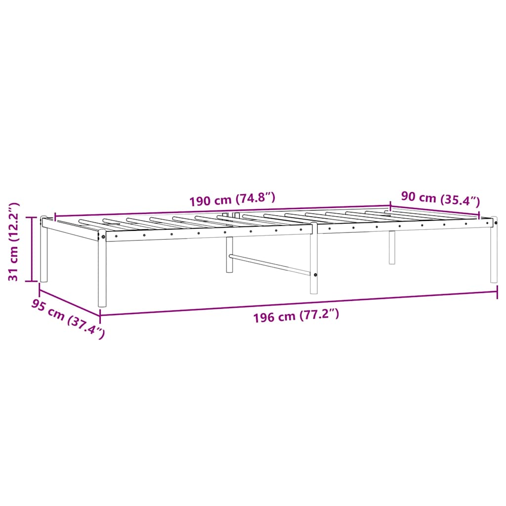 vidaXL Metal Bed Frame without Mattress Black 90x190cm