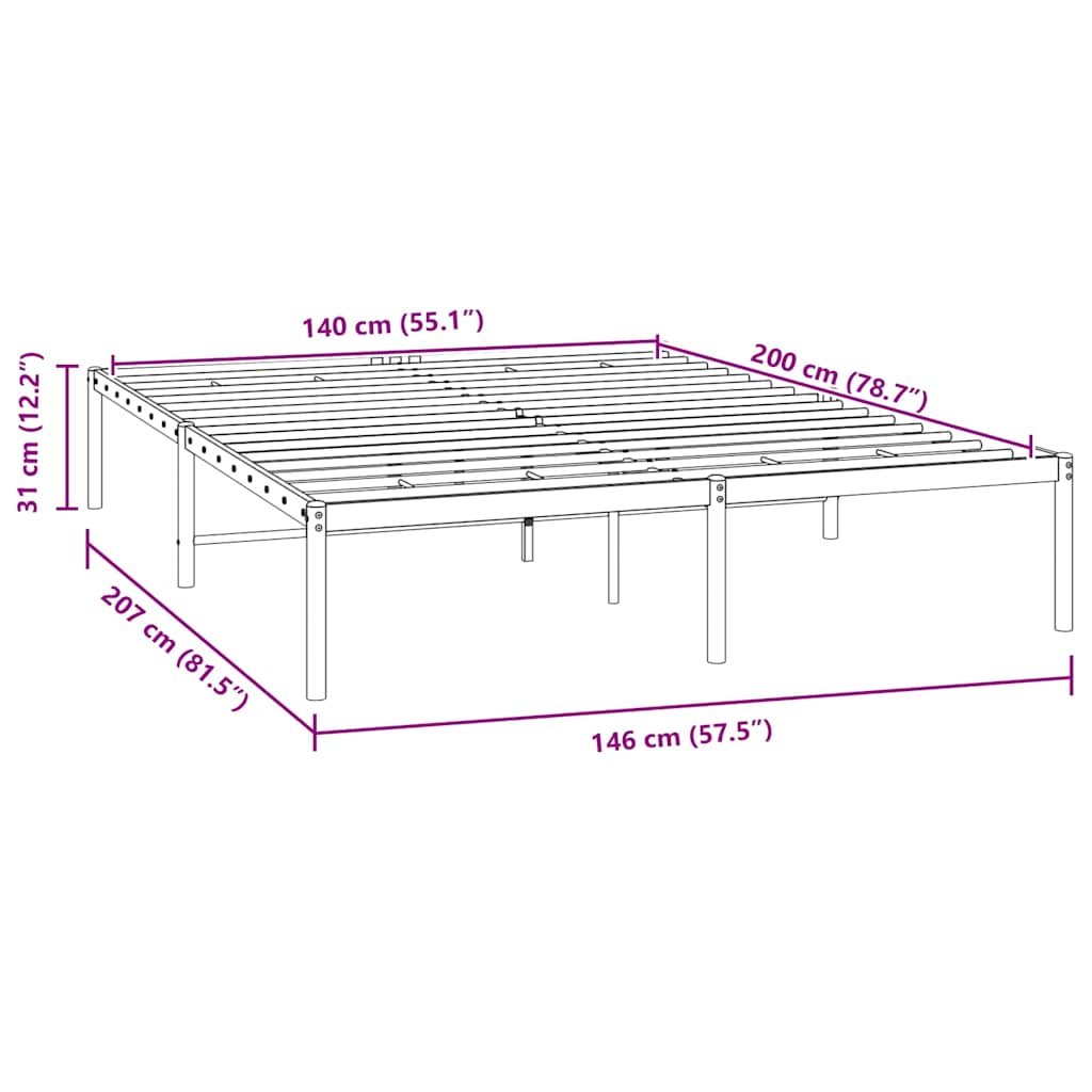vidaXL Metal Bed Frame without Mattress Black 140x200cm
