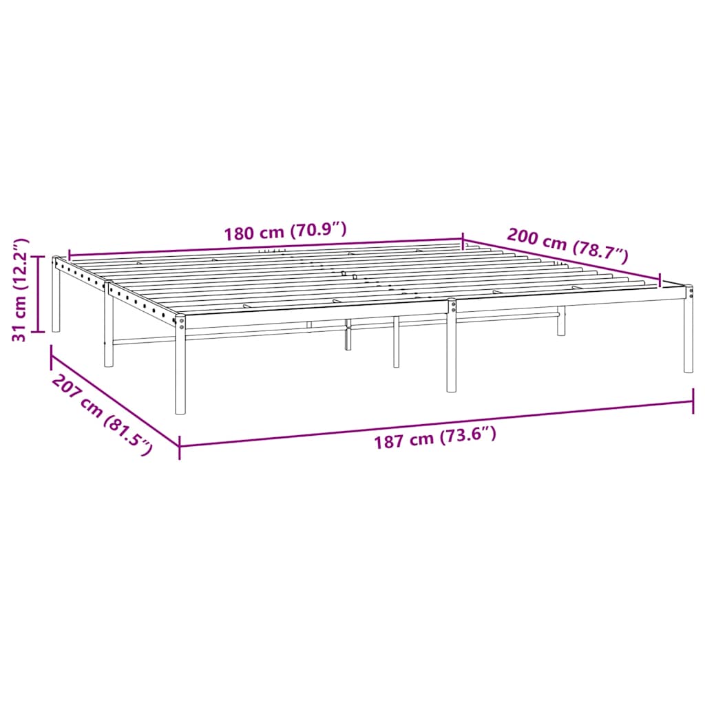 vidaXL Metal Bed Frame without Mattress Black 180x200cm