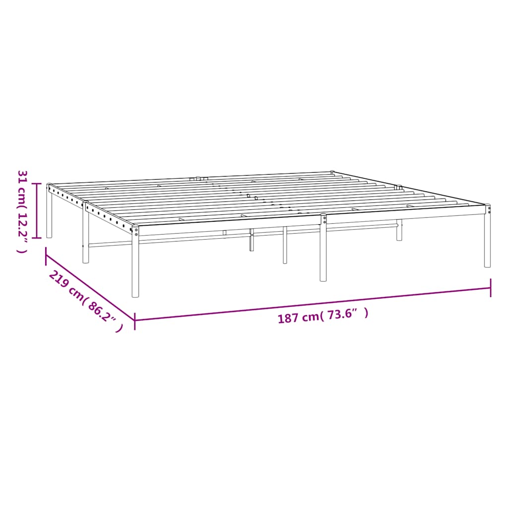 vidaXL Metal Bed Frame without Mattress Black 183x213cm