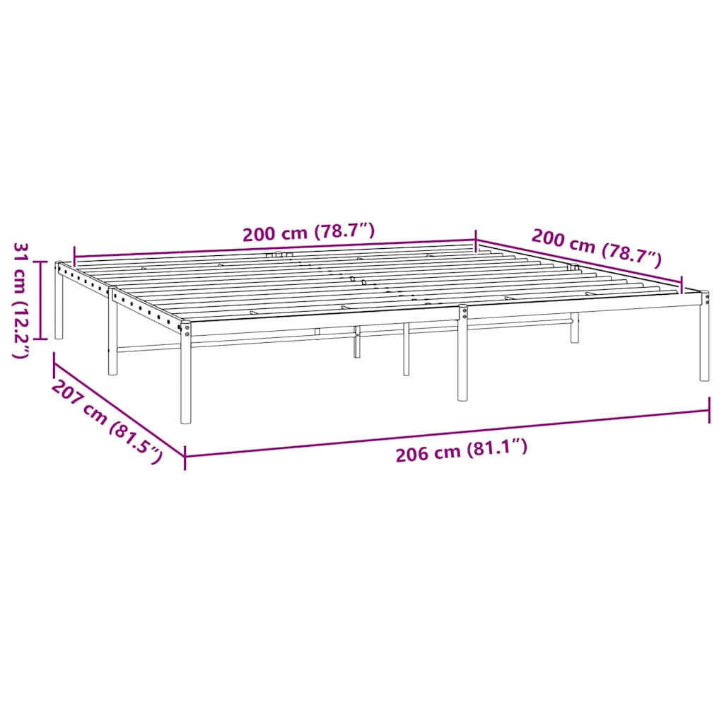 vidaXL Metal Bed Frame without Mattress Black 200x200cm