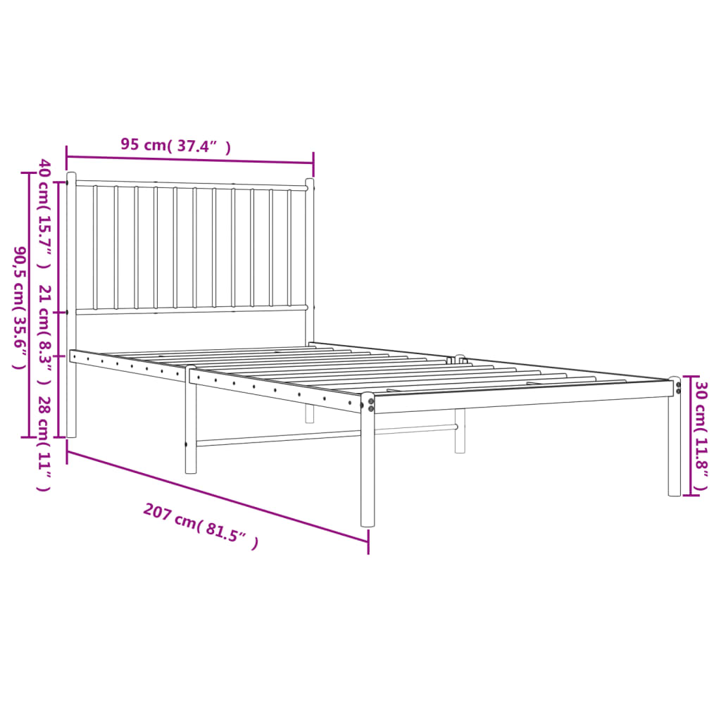 vidaXL Metal Bed Frame without Mattress with Headboard Black 90x200cm