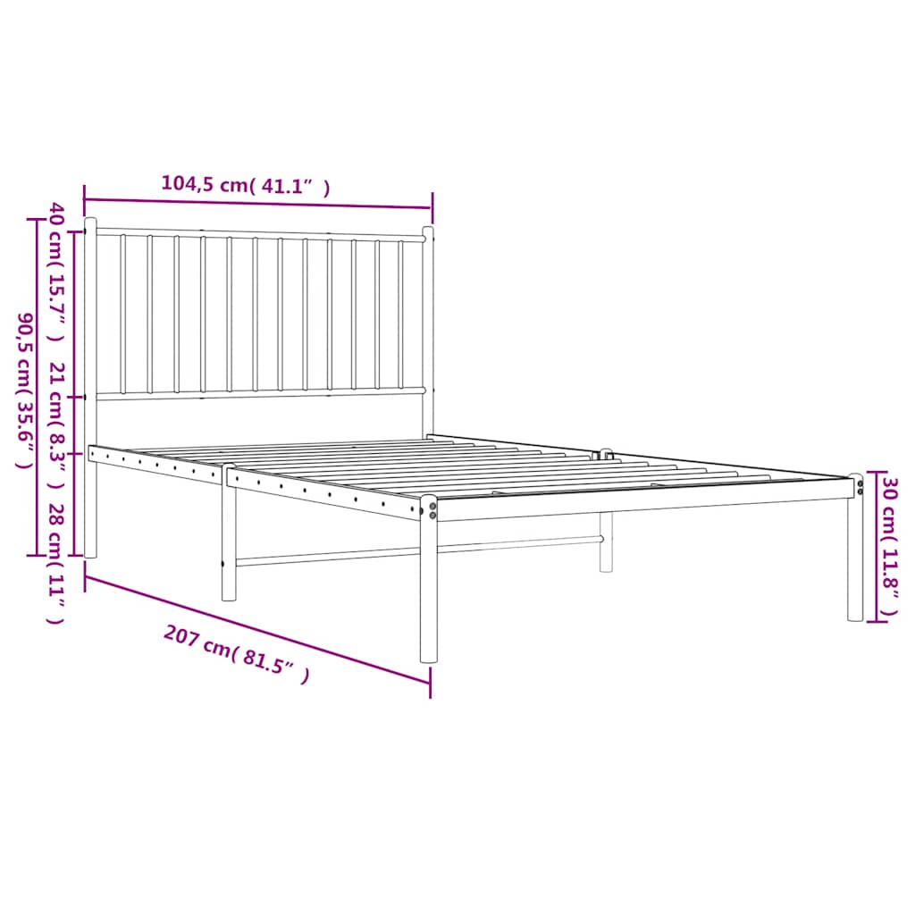 vidaXL Metal Bed Frame without Mattress with Headboard Black 100x200cm