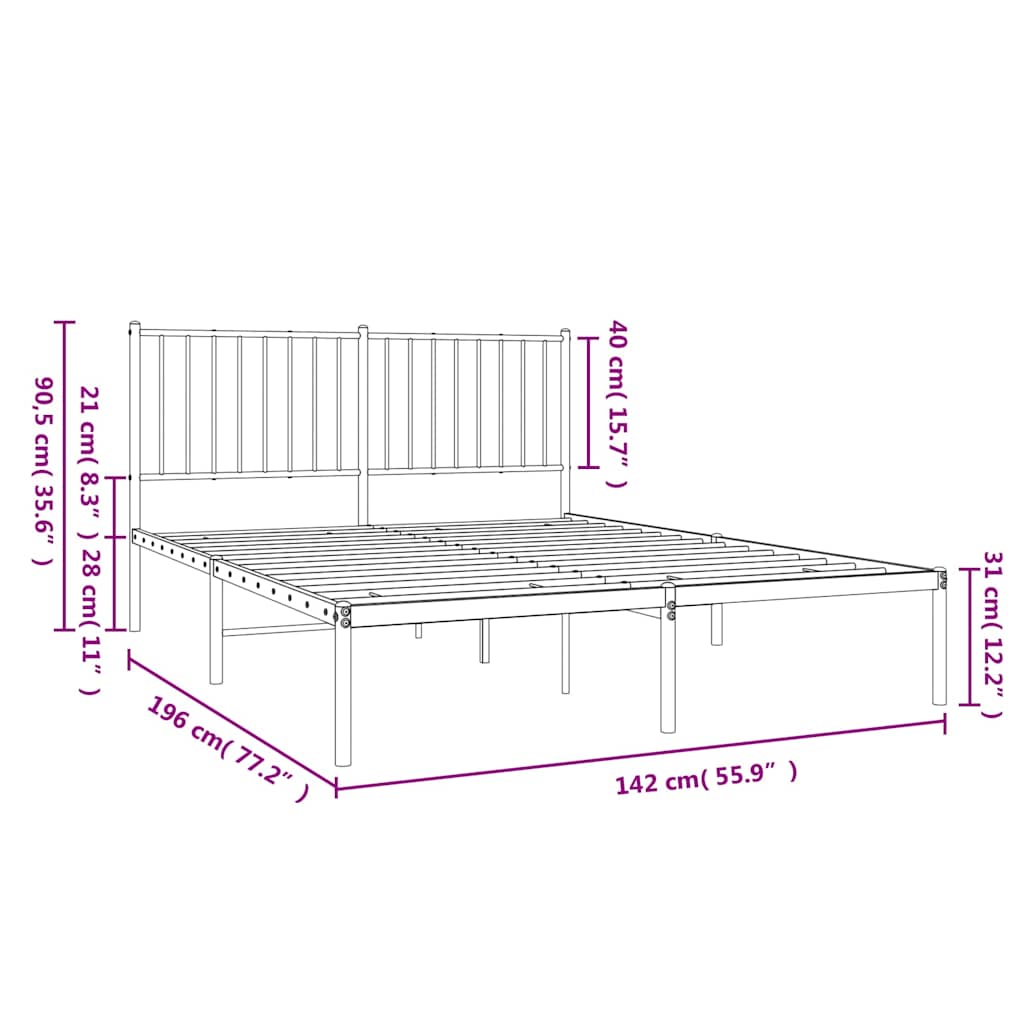 vidaXL Metal Bed Frame without Mattress with Headboard Black 135x190cm