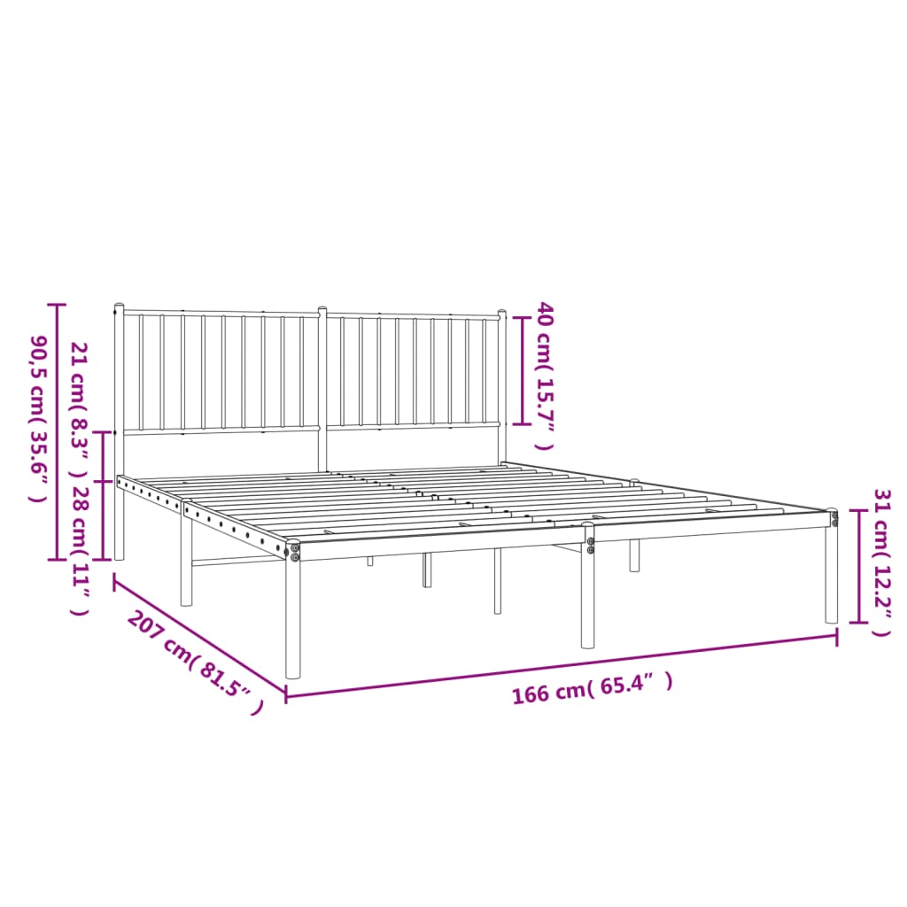 vidaXL Metal Bed Frame without Mattress with Headboard Black 160x200cm