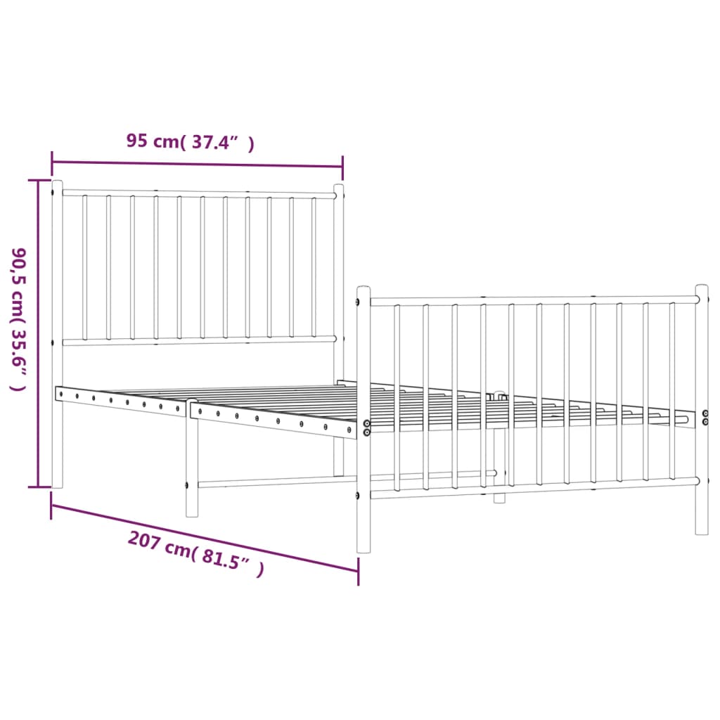 vidaXL Metal Bed Frame without Mattress with Footboard Black 90x200cm