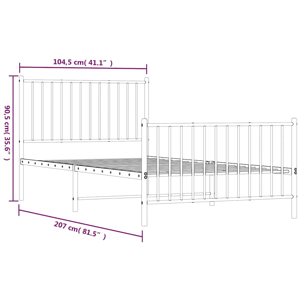vidaXL Metal Bed Frame without Mattress with Footboard Black 100x200cm