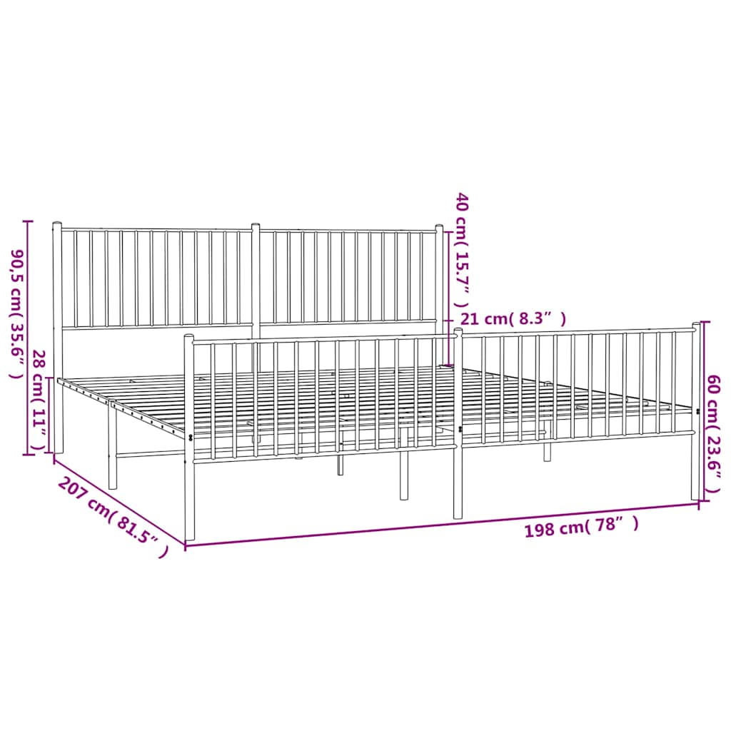 vidaXL Metal Bed Frame without Mattress with Footboard Black 193x203cm