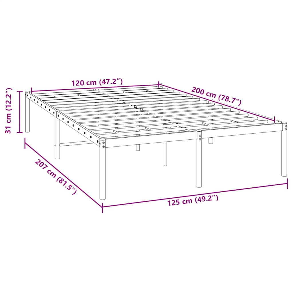 vidaXL Metal Bed Frame without Mattress White 120x200cm
