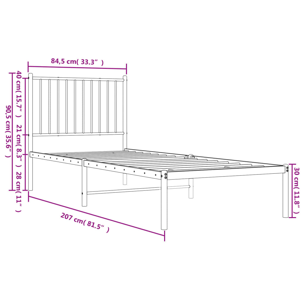 vidaXL Metal Bed Frame without Mattress with Headboard White 80x200cm