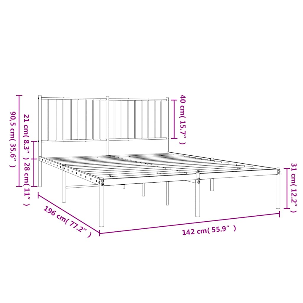 vidaXL Metal Bed Frame without Mattress with Headboard White 135x190cm