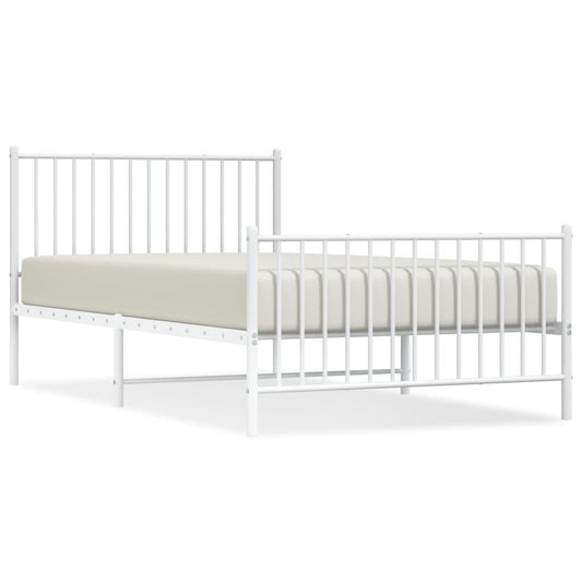 vidaXL Metal Bed Frame without Mattress with Footboard White 107x203cm