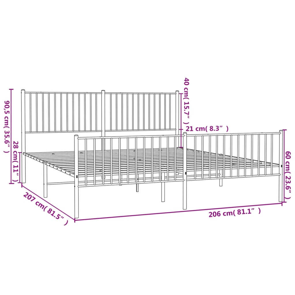 vidaXL Metal Bed Frame without Mattress with Footboard White 200x200cm