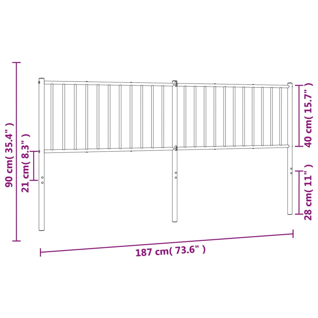 vidaXL Metal Replace Headboard White 180 cm