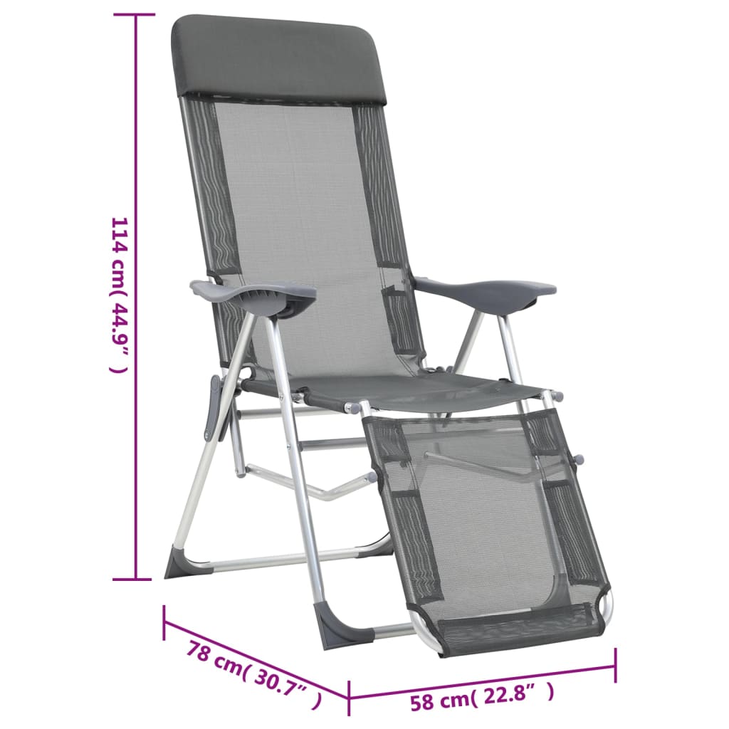 vidaXL Camping Chair | Set of 2 | Grey | Textilene, Aluminium | Medium