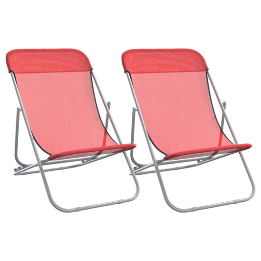 vidaXL Folding Beach Chairs 2 pcs Red Textilene&Powder-coated Steel