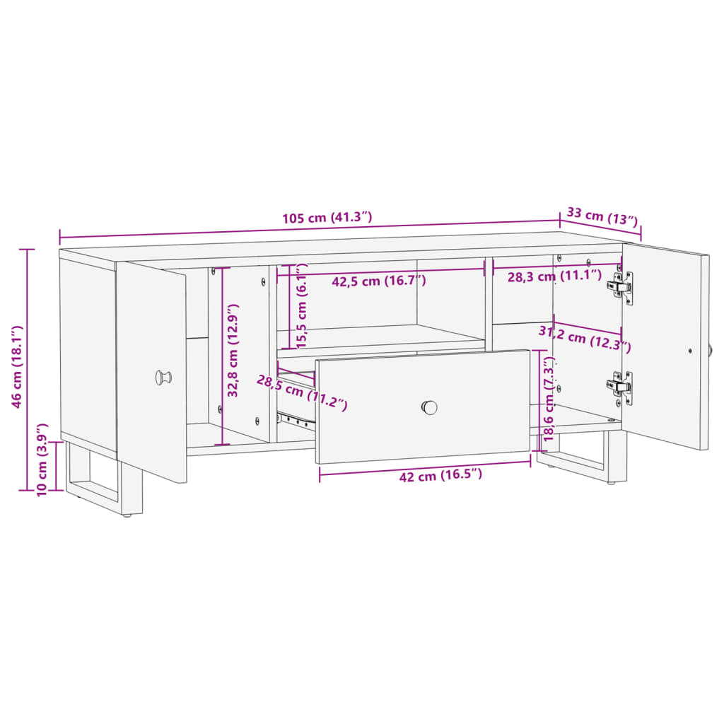 vidaXL TV Cabinet 105x33.5x46 cm Solid Wood Reclaimed&Engineered Wood