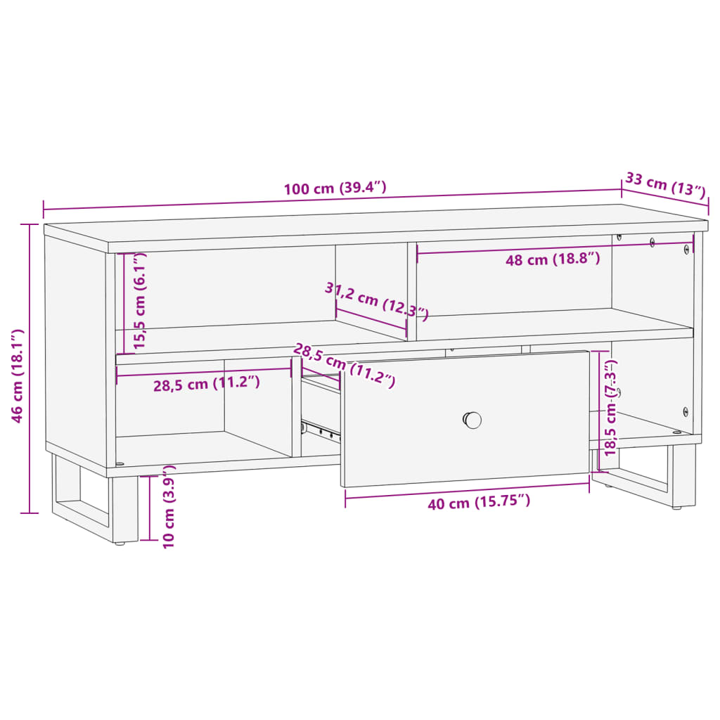 vidaXL TV Cabinet 100x33x46 cm Solid Wood Reclaimed&Engineered Wood