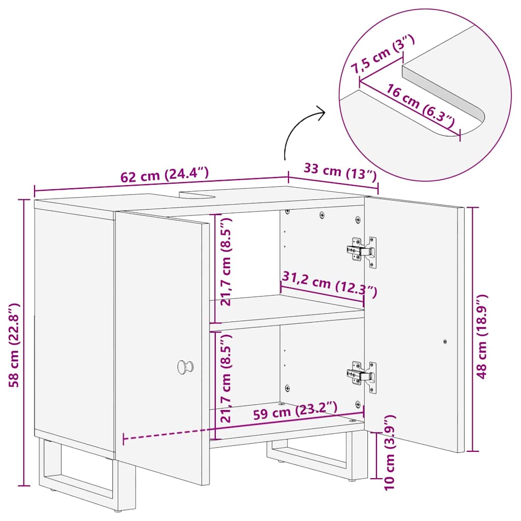 vidaXL Sink Cabinet 62x33x58 cm Solid Wood Reclaimed&Engineered Wood