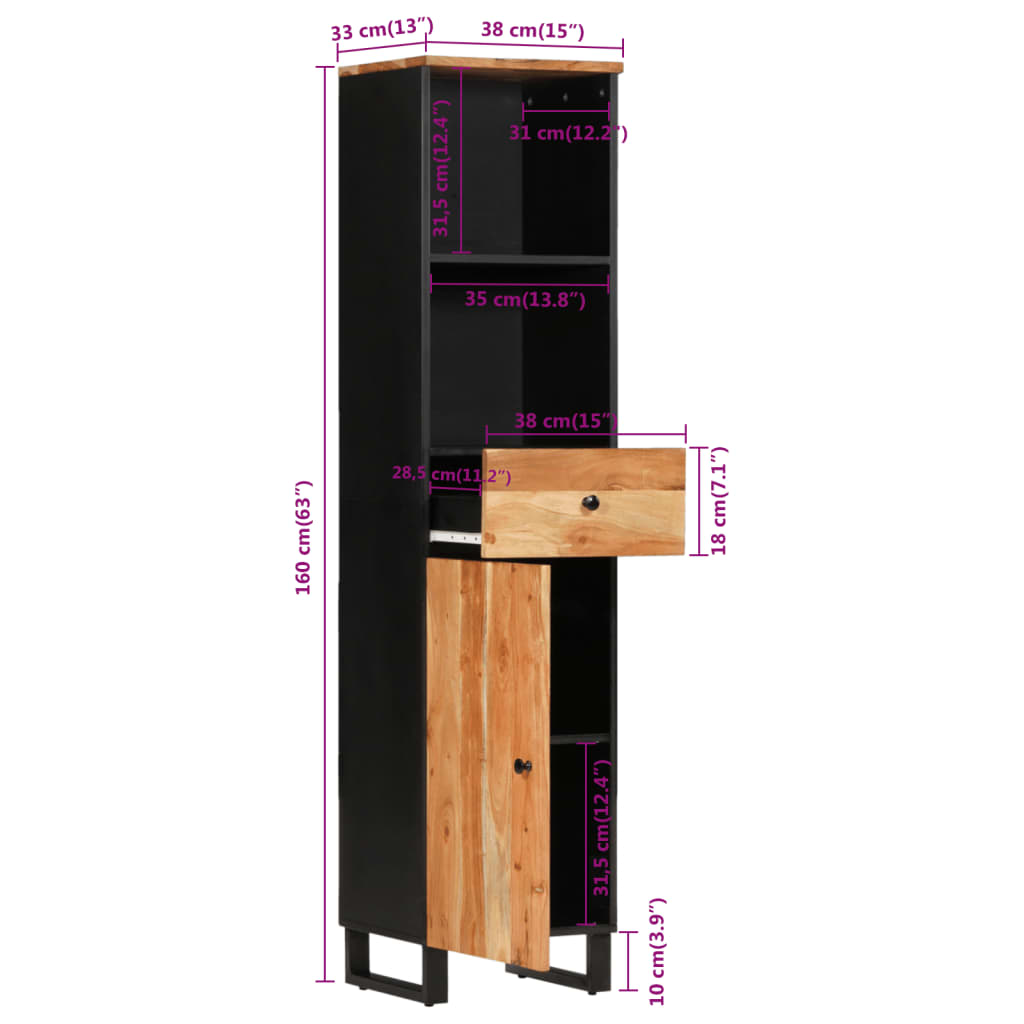 vidaXL Bathroom Cabinet 38x33x160 cm Solid Wood Acacia