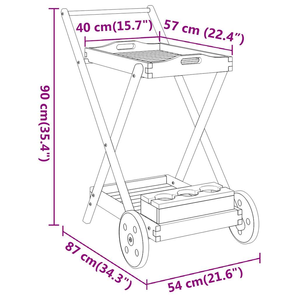 vidaXL Tea Trolley 54x87x90 cm Solid Wood Acacia