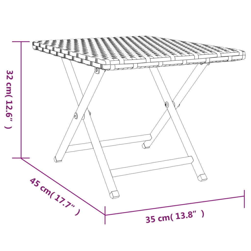 vidaXL Folding Table Grey 45x35x32 cm Poly Rattan