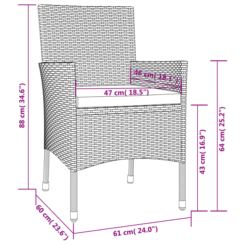 vidaXL Garden Chairs with Cushions 4 pcs Brown Poly Rattan (UK/IE/FI/NO only)