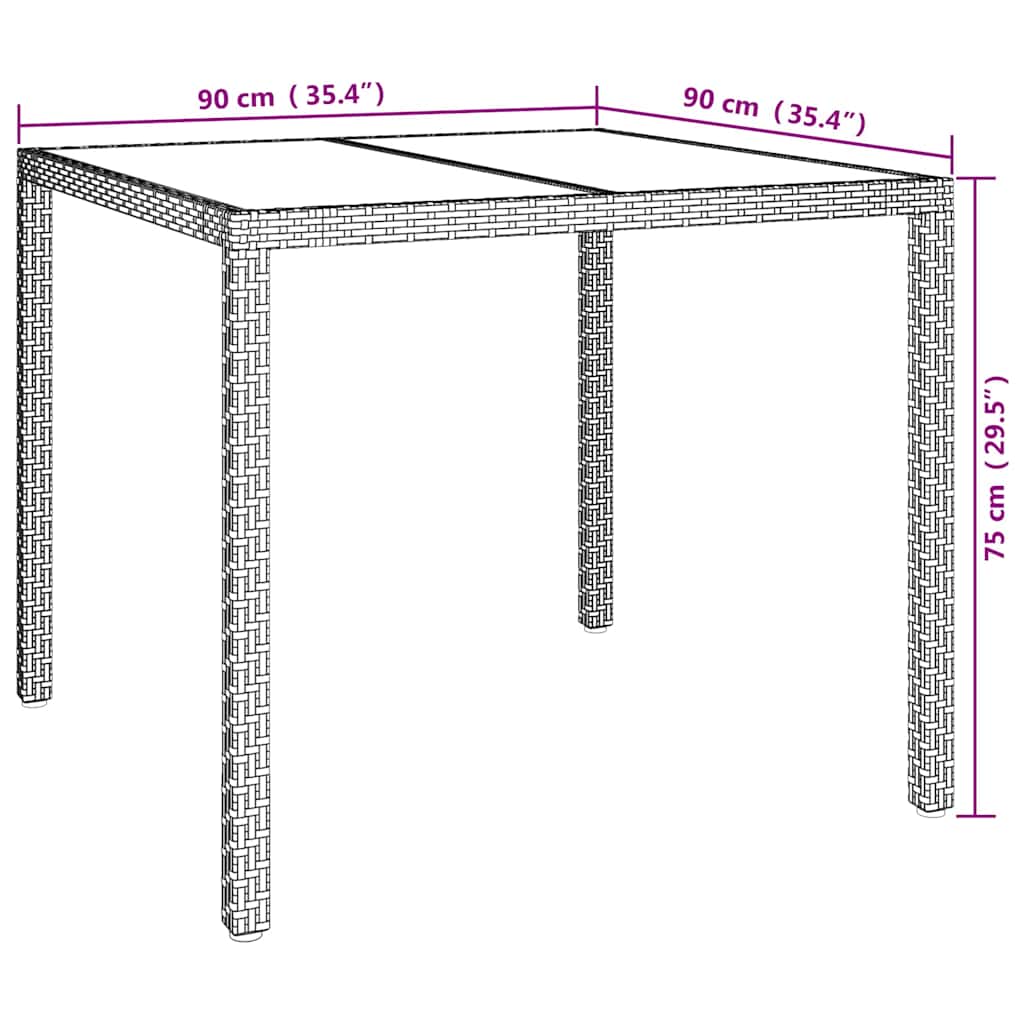 vidaXL Garden Table Brown 90 x 90 x 75 cm Poly Rattan