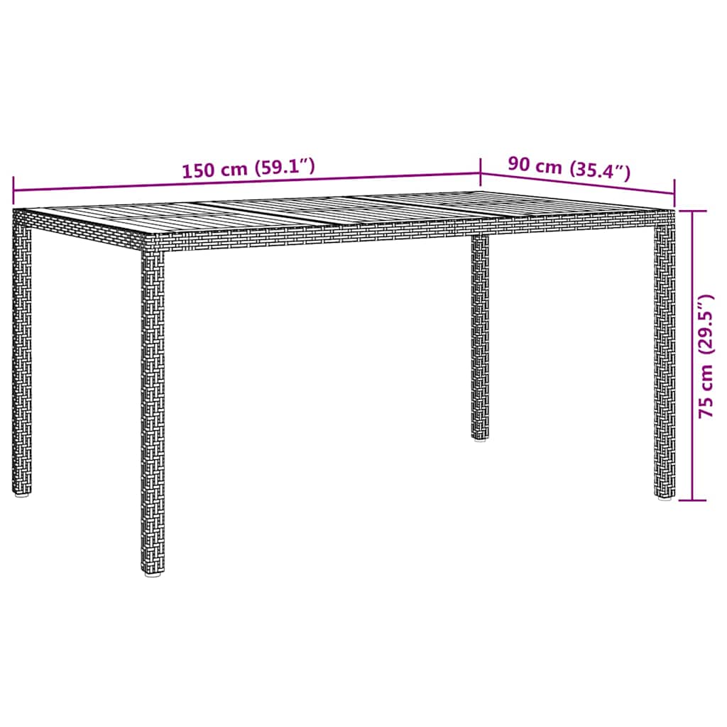 vidaXL Garden Table Grey 150 x 90 x 75 cm Poly Rattan