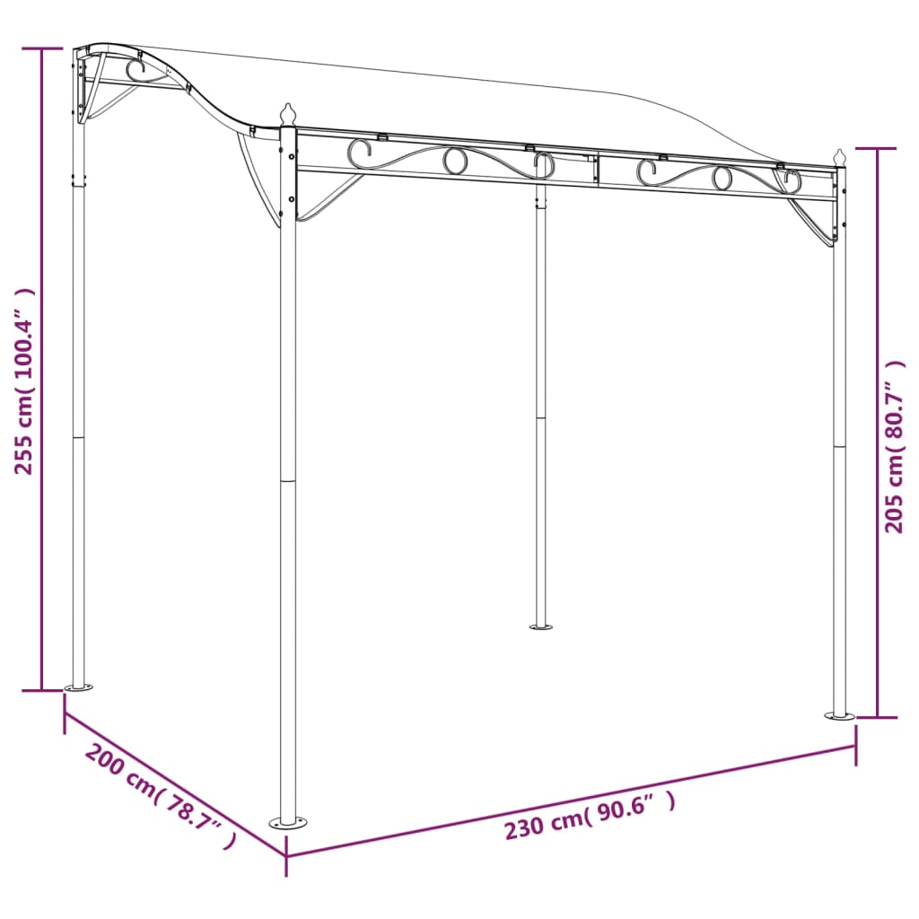 vidaXL Canopy Cream 2x2,3 m 180 g/m² Fabric and Steel