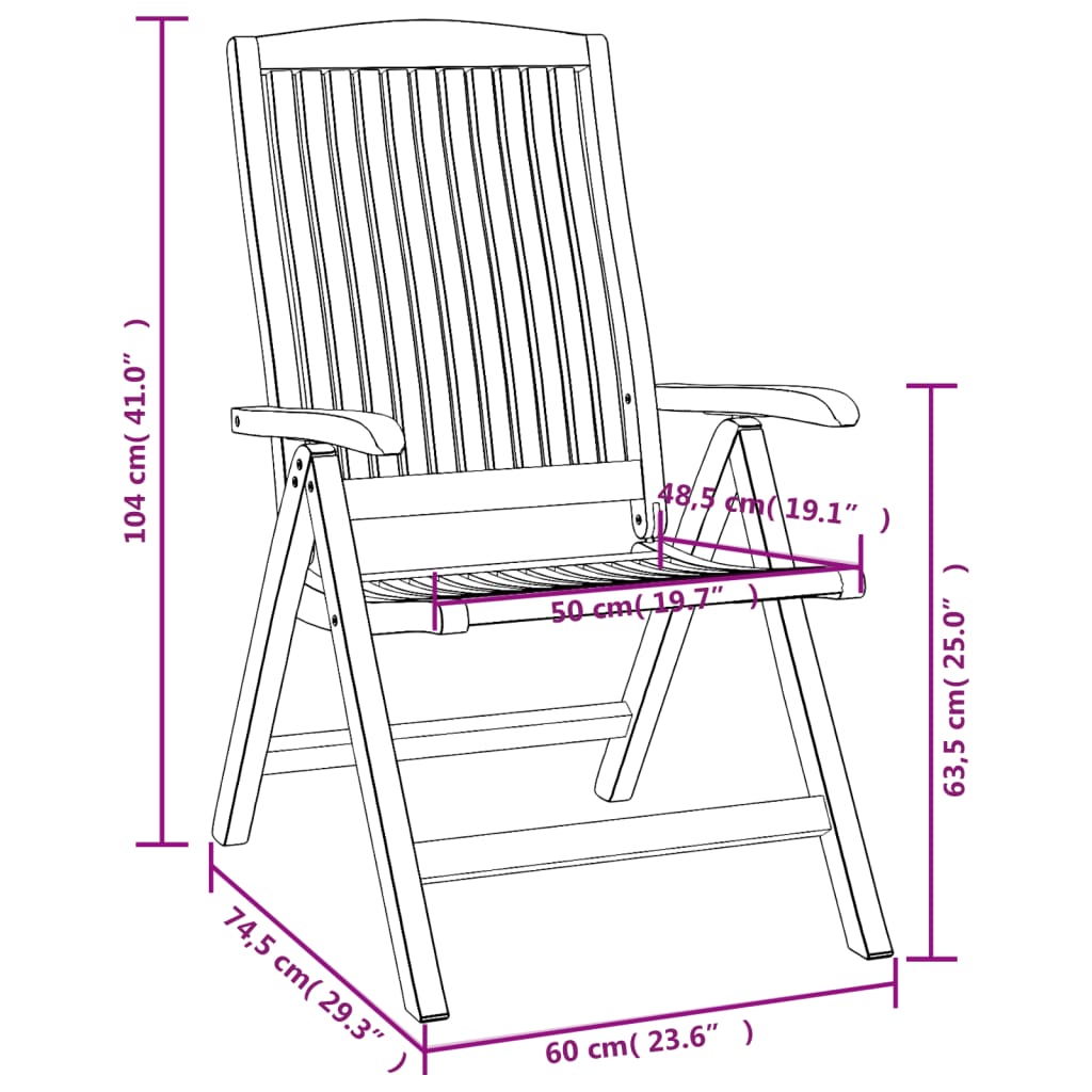 vidaXL Reclining Garden Chair | Set of 8 | Teak | Solid teak wood