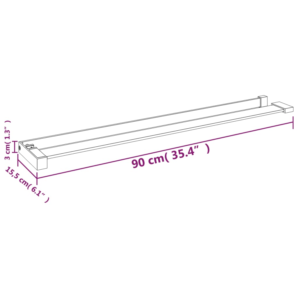 vidaXL Shower Shelf for Walk-in Shower Wall Black 90 cm Aluminium