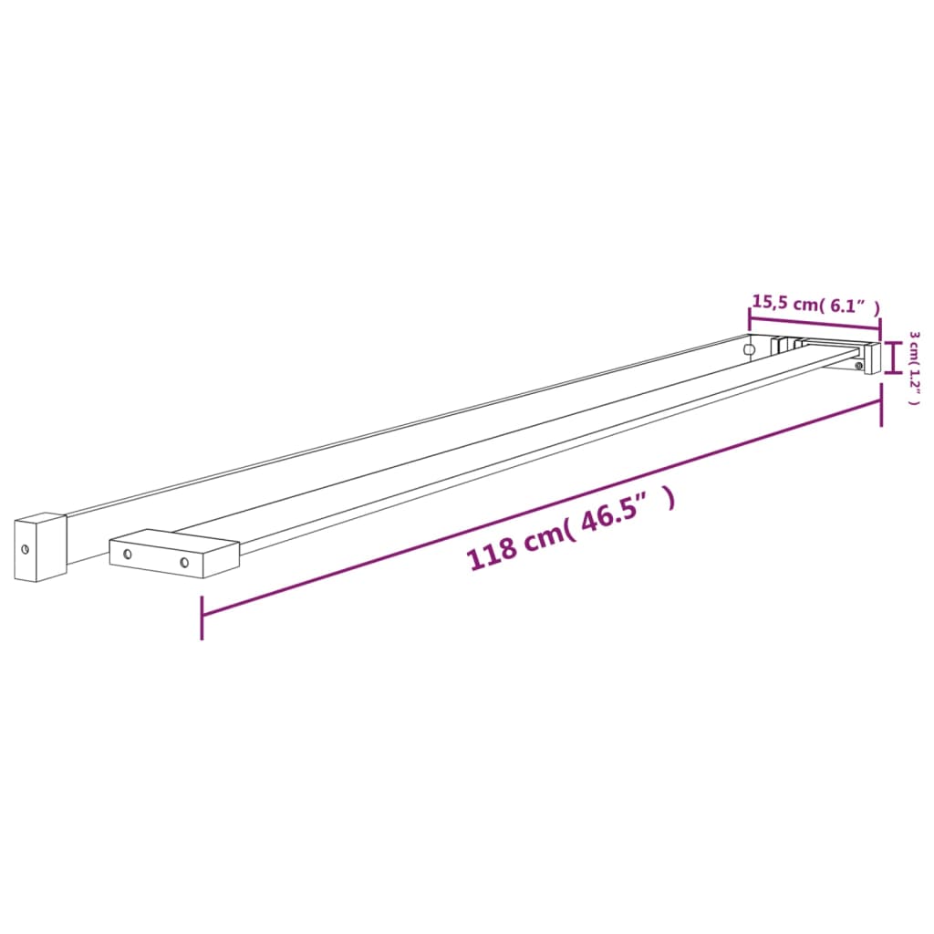 vidaXL Shower Shelf for Walk-in Shower Wall Black 118 cm Aluminium