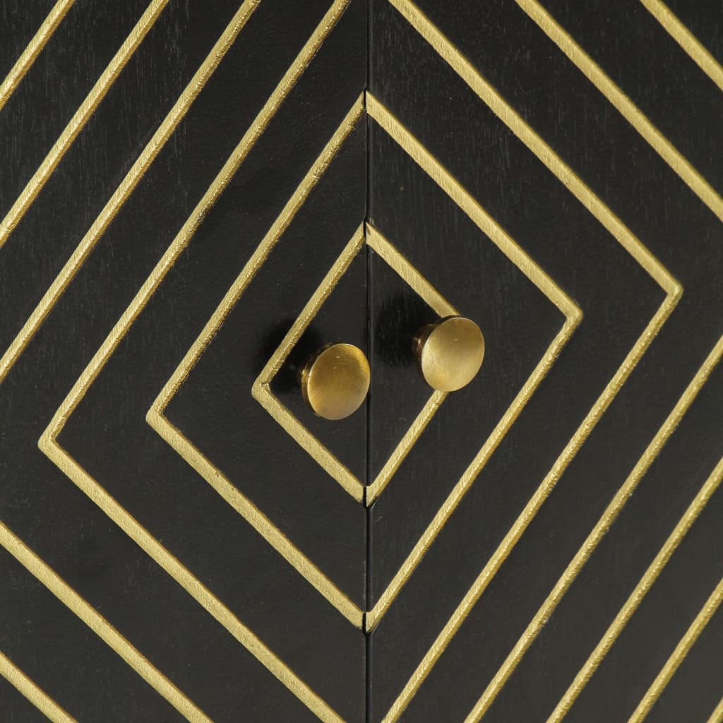 vidaXL Sideboard with 2 Doors Black&Gold 55x30x75 cm Solid Wood Mango