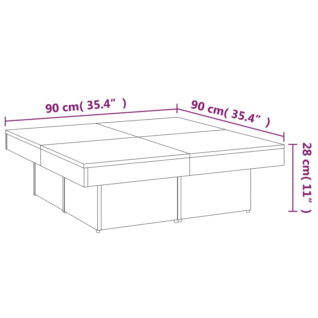 vidaXL Coffee Table Grey Sonoma 90x90x28 cm Engineered Wood