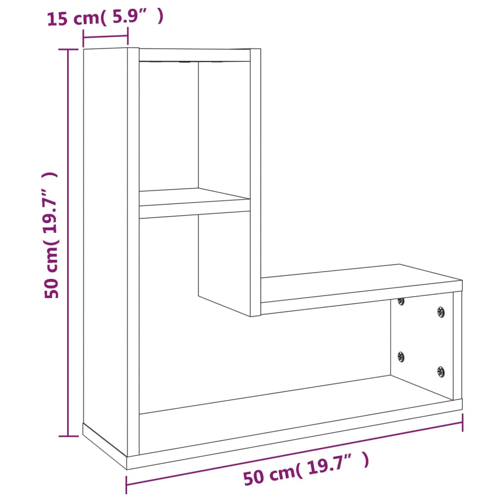 vidaXL Wall Shelves 2 pcs Grey Sonoma 50x15x50 cm Engineered Wood