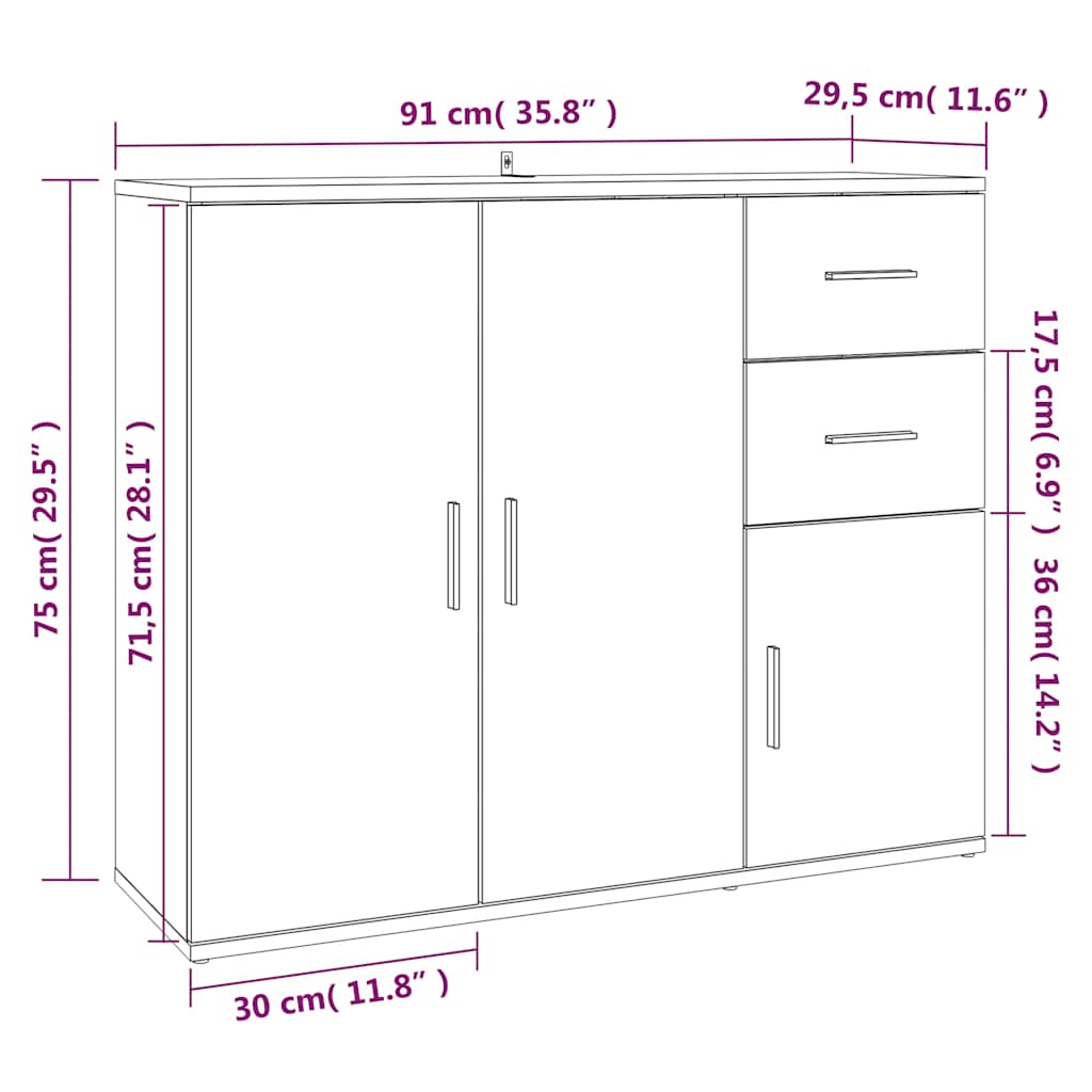 vidaXL Sideboard White 91x29,5x75 cm Engineered Wood