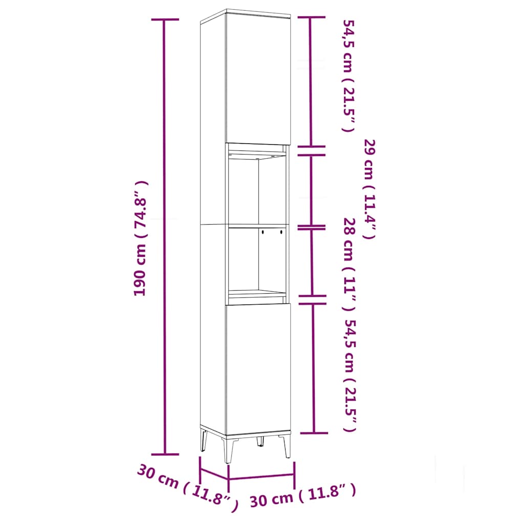 vidaXL Bathroom Cabinet Smoked Oak 30x30x190 cm Engineered Wood