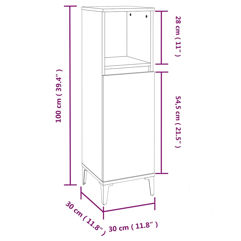 vidaXL Bathroom Cabinet Grey Sonoma 30x30x100 cm Engineered Wood