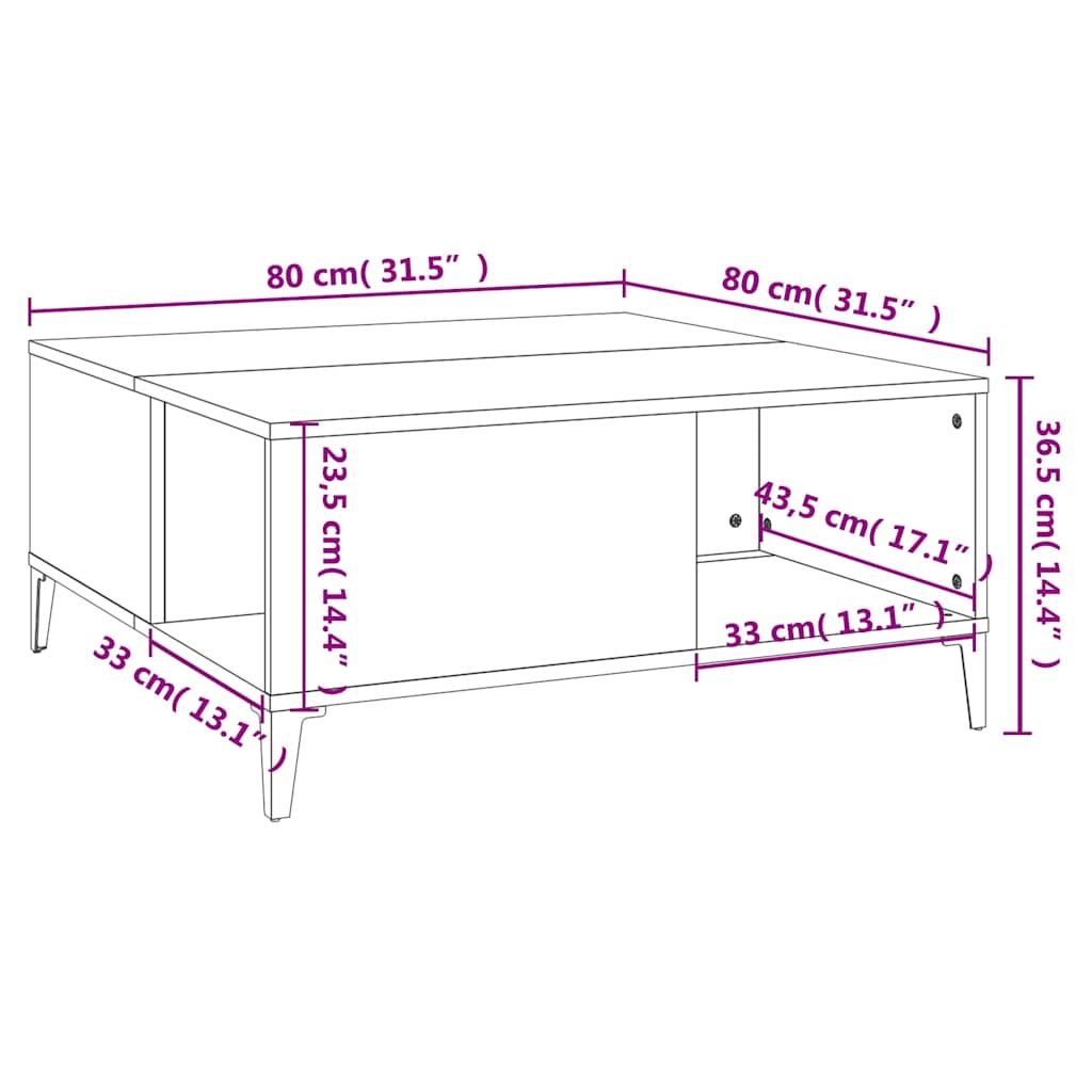 vidaXL Coffee Table Sonoma Oak 80x80x36,5 cm Engineered Wood