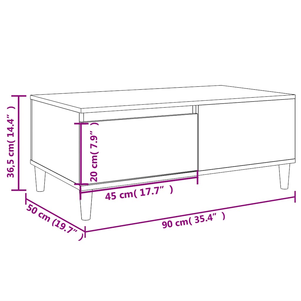 vidaXL Coffee Table Smoked Oak 90x50x36.5 cm Engineered Wood