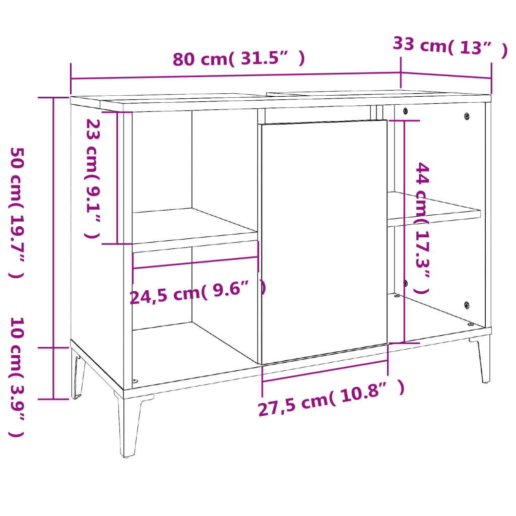 vidaXL Sink Cabinet Black 80x33x60 cm Engineered Wood