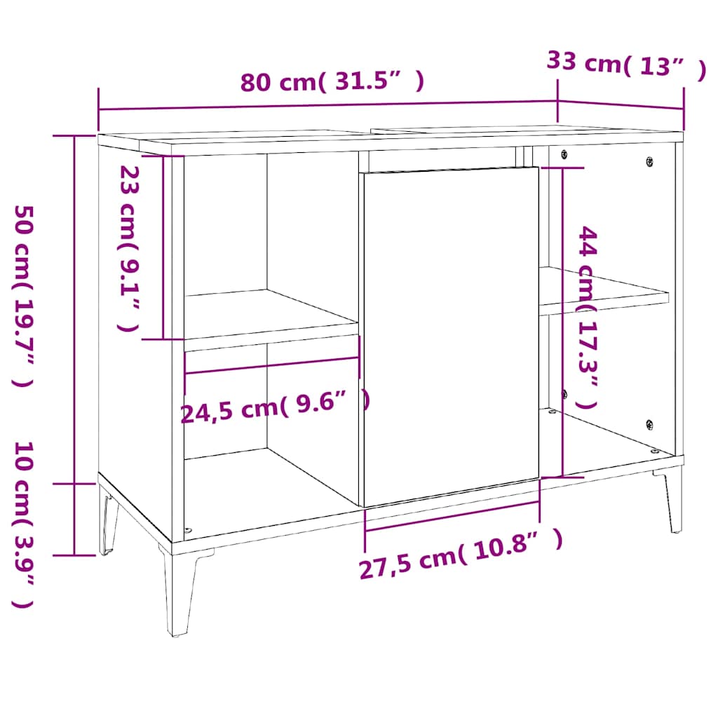 vidaXL Sink Cabinet Concrete Grey 80x33x60 cm Engineered Wood
