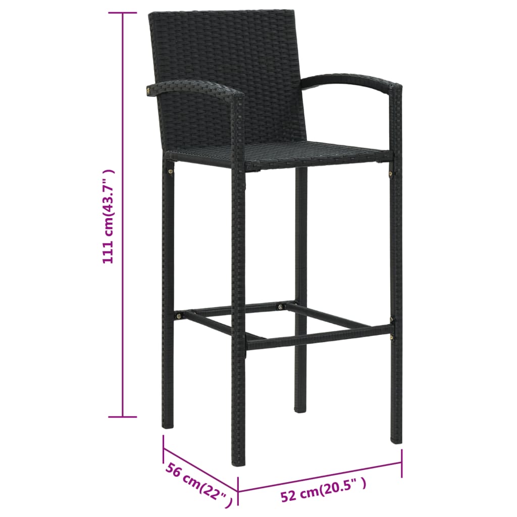 vidaXL Bar Stools 4 pcs Black Poly Rattan