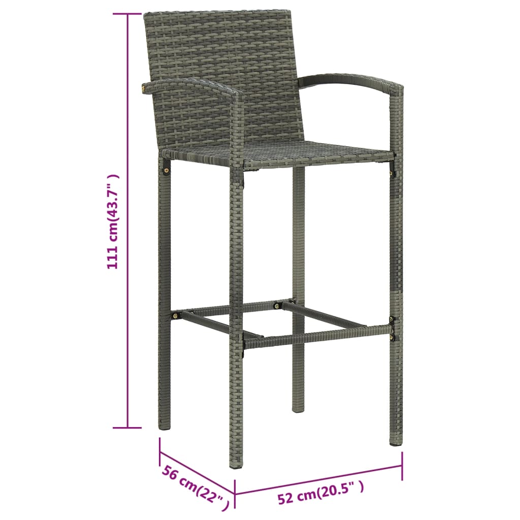 vidaXL Bar Stools 4 pcs Grey Poly Rattan
