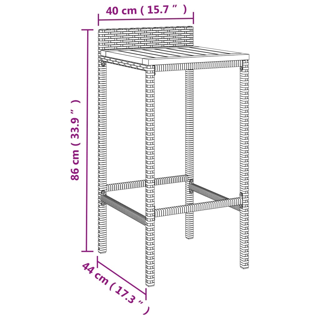 vidaXL Bar Stools 2 pcs Grey Poly Rattan and Solid Wood Acacia