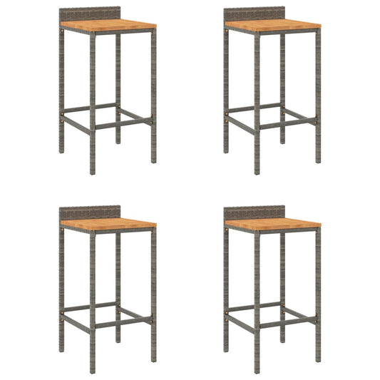 vidaXL Bar Stools 4 pcs Grey Poly Rattan and Solid Wood Acacia