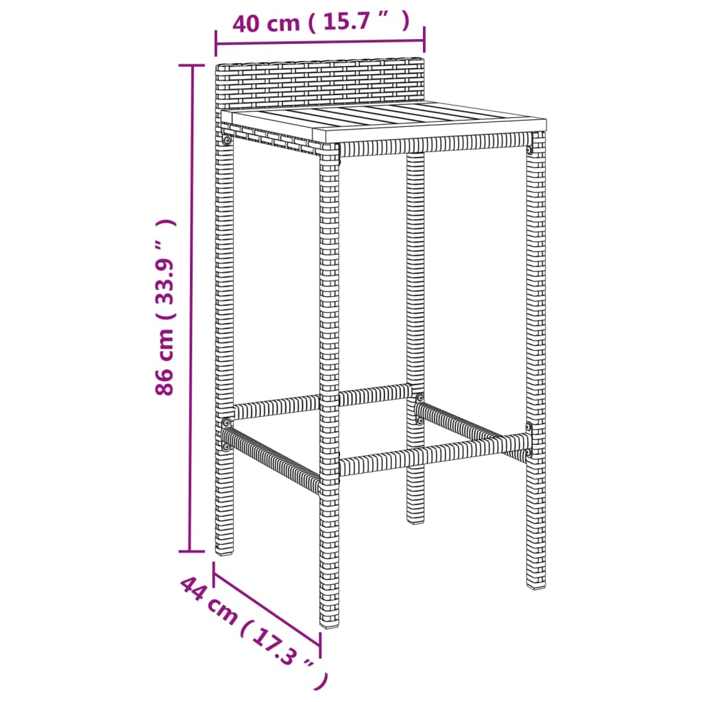 vidaXL Bar Stools 4 pcs Grey Poly Rattan and Solid Wood Acacia