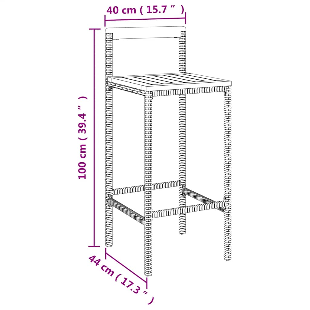 vidaXL Bar Stools 4 pcs Grey Poly Rattan and Solid Wood Acacia